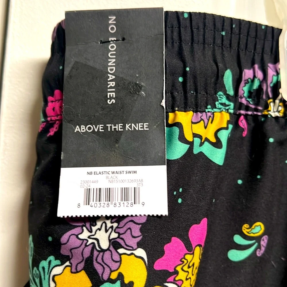 No Boundaries Black Floral Print Pocket Swim Trunks Size 2XL NWT